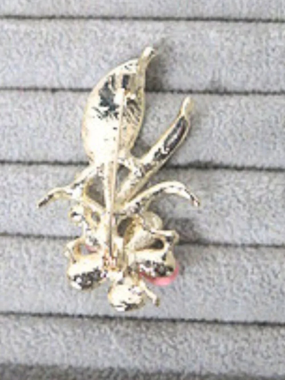 Gold Tone Pink Rhinestone Floral Leaf Statement Brooch Pin